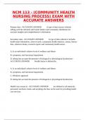 NCM 113 - (COMMUNITY HEALTH NURSING PROCESS) EXAM WITH ACCURATE ANSWERS