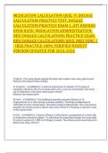 MEDICATION CALCULATION QUIZ, IV DOSAGE CALCULATION PRACTICE TEST, DOSAGE CALCULATION PRACTICE EXAM 1, ATI DESIRED OVER HAVE: MEDICATION ADMINISTRATION, HESI DOSAGE CALCULATIONS PRACTICE EXAM, HESI DOSAGE CALCULATIONS QUIZ, MED SURG 1 - HESI PRACTICE 100% 