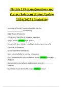 Florida 215 exam Questions and Correct Solutions | Latest Update 2024/2025 | Graded A+