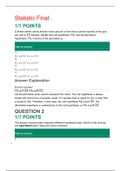 Statistic Final .MATH 225N MATH Questions with answers for best grades