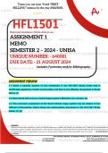 HFL1501 ASSIGNMENT 1 MEMO - SEMESTER 2 - 2024 - UNISA - DUE : 21 AUGUST 2024 - UNIQUE NUMBER:- 640081 ( FULLY REFERENCED WITH FOOTNOTES- DISTINCTION GUARANTEED)