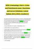 WJEC Criminology: Unit 4- Crime and Punishment exam | Questions and Correct Solutions | Latest Update 2024/2025 | Graded A+