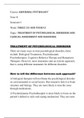 Treatment of Psychological Disorders and  Clinical Assessment and diagnosis