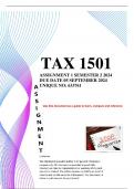 Tax1501 Assignment 1 Semester 2 2024 Due date 05 September 2024 ( complete  questions and answers ) distinction guaranteed