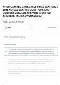 AMERICAN RED CROSS ACLS FINAL EXAM 2024-2025 ACTUAL EXAM 50 QUESTIONS AND CORRECT DETAILED ANSWERS (VERIFIED ANSWERS) |ALREADY GRADED A+