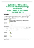 NURS6501 / NURS-6501 Advanced Pathophysiology 2020/2021 Quiz - Week 6/ MIDTERM GRADED 30/30