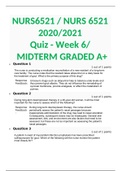 NURS6521 / NURS 6521 2020/2021 Quiz - Week 6/ MIDTERM GRADED A+