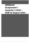 MNM2615 Assignment 1 Semester 2 2024 - DUE 23 August 2024( detailed quality answers)- 100% verified ,explanations and solutions