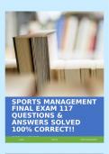 SPORTS MANAGEMENT FINAL EXAM 117 QUESTIONS & ANSWERS SOLVED 100% CORRECT!!