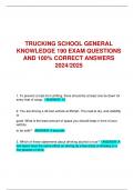 TRUCKING SCHOOL GENERAL KNOWLEDGE 190 EXAM QUESTIONS AND 100% CORRECT ANSWERS 2024/2025