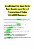 Microbiology Final Exam Review Test | Questions and Correct Answers | Latest Update 2024/2025 | Graded A+