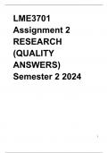 LME3701 Assignment 2 RESEARCH (QUALITY ANSWERS) Semester 2 2024 Course Legal Research Methodology (LME3701) Institution University Of South Africa (Unisa) Book Research Methods for Law