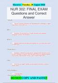 NUR 302: FINAL EXAM Questions and Correct  Answer