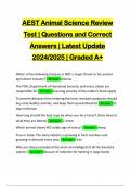 AEST Animal Science Review Test | Questions and Correct Answers | Latest Update 2024/2025 | Graded A+