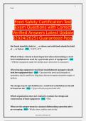 Food Safety Certification Test Exam Questions with Correct Verified Answers Latest Update (2024/2025) Guaranteed Pass