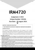 IRM4720 Assignment 2 (ANSWERS) 2024 - DISTINCTION GUARANTEED