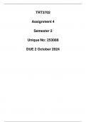 TRT3702 Assignment 4 Due 2 October 2024 (Detailed solution)