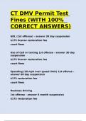 CT DMV Permit Test Fines (WITH 100- CORRECT ANSWERS).