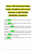 Chem 1020 Final Exam Study Guide | Questions and correct Answers | Latest Update 2024/2025 | Graded A+