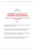 PROPERTY AND CASUALTY INSURANCE EXAM QUESTIONS WITH GUARANTEED ACCURATE ANSWERS