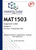 MAT1503 Assignment 5 (DETAILED ANSWERS) 2024 - DISTINCTION GUARANTEED