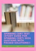 SPINNING CERT TEST (STUDY GUIDE FOR SPINNING CERT) 2024 QUSTIONS WITH PASSED SOLUTIONS!!