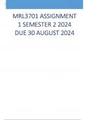 MRL3701 Assignment 1 (COMPLETE ANSWERS) Semester 2 2024 - DUE 30 August 2024  Course Insolvency Law (MRL3701) Institution University Of South Africa (Unisa) Book Hockly's Insolvency Law Casebook