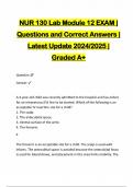 NUR 130 Lab Module 12 EXAM | Questions and Correct Answers | Latest Update 2024/2025 | Graded A+