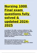 Nursing 1000 Final exam questions fully solved & updated 2024-2025.