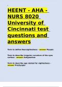 HEENT - AHA - NURS 8020 University of Cincinnati test questions and answers.