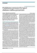 Prediabetes remission for type 2 diabetes mellitus prevention