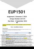 EUP1501 Assignment 2 (ANSWERS) Semester 2 2024 - DISTINCTION GUARANTEED