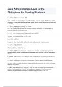 Drug Administration Laws in the Philippines for Nursing Students Exam 2024/2025 Questions With Completed & Verified Solutions.