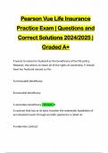 Pearson Vue Life Insurance Practice Exam | Questions and Correct Solutions 2024/2025 | Graded A+