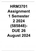 HRM3701 Assignment 1 (COMPLETE ANSWERS) Semester 2 2024 (585848) - DUE 26 August 2024