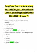 Final Exam Practice for Anatomy and Physiology II | Questions and Correct Solutions | Latest Update 2024/2025 | Graded A+