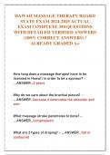 HAWAII MASSAGE THERAPY BOARD STATE EXAM 2024-2025 ACTUAL EXAM COMPLETE 350 QUESTIONS WITH DETAILED VERIFIED ANSWERS (100% CORRECT ANSWERS) / ALREADY GRADED A+