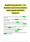 Nutrition Final exam Ch. 1-14 | Questions and Correct Answers | Latest Update 2024/2025 | Graded A+