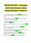 NUTRITION TEST 1 | Questions and Correct Answers | Latest Update 2024/2025 | Graded A+