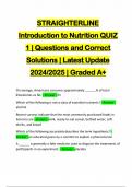 STRAIGHTERLINE Introduction to Nutrition QUIZ 1 | Questions and Correct Solutions | Latest Update 2024/2025 | Graded A+