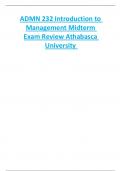 ADMN 232 Introduction to  Management Midterm  Exam Review Athabasca  University