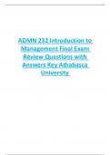 ADMN 232 Introduction to  Management Final Exam  Review Questions with  Answers Key Athabasca  University