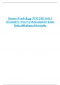  General Psychology (PSYC 290) Unit 5  Personality Theory and Assessment Exam  Notes Athabasca University