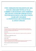 UWF: EDF6225-FOUNDATIONS OF ABA  EXAM 2 2024-2025 WITH ACTUAL  CORRECT QUESTIONS AND VERIFIED  DETAILED ANSWERS |FREQUENTLY  TESTED QUESTIONS AND SOLUTIONS  |ALREADY GRADED  A+|NEWEST|GUARANTEED PASS  |LATEST UPDATE