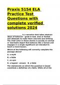 Praxis 5154 ELA Practice Test Questions with complete verified solutions 2024