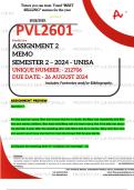 PVL2601 ASSIGNMENT 2 MEMO - SEMESTER 2 - 2024 - UNISA - DUE :26  AUGUST 2024 - UNIQUE NUMBER:- 212706 ( FULLY REFERENCED WITH FOOTNOTES- DISTINCTION GUARANTEED)