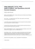  PRELIMINARY TITLE; PRE-EMPLOYMENT Test Questions And All Correct Answers.