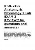 BIOL 2102 Anatomy & Physiology 2 Lab EXAM 2 REVIEW(164 questions and answers)