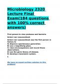 Microbiology 2320 Lecture Final Exam(184 questions with 100- correct answers).