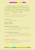 AQA Psychology A-Level Paper 3, AQA  Psychology Relationships, AQA Psychology ALevel Paper 1, AQA Psychology A-Level Paper 2 Questions & 100% correct Answers- Latest Test |  Graded A+ | Passed